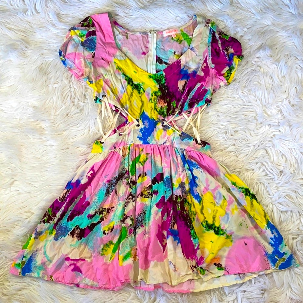 nameless • Colorful Lace-Up Side Watercolor Minidress or Tunic